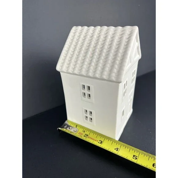 Crate & Barrel White Ceramic Two Story Village House Luminary Curved Roof - Picture 8 of 12